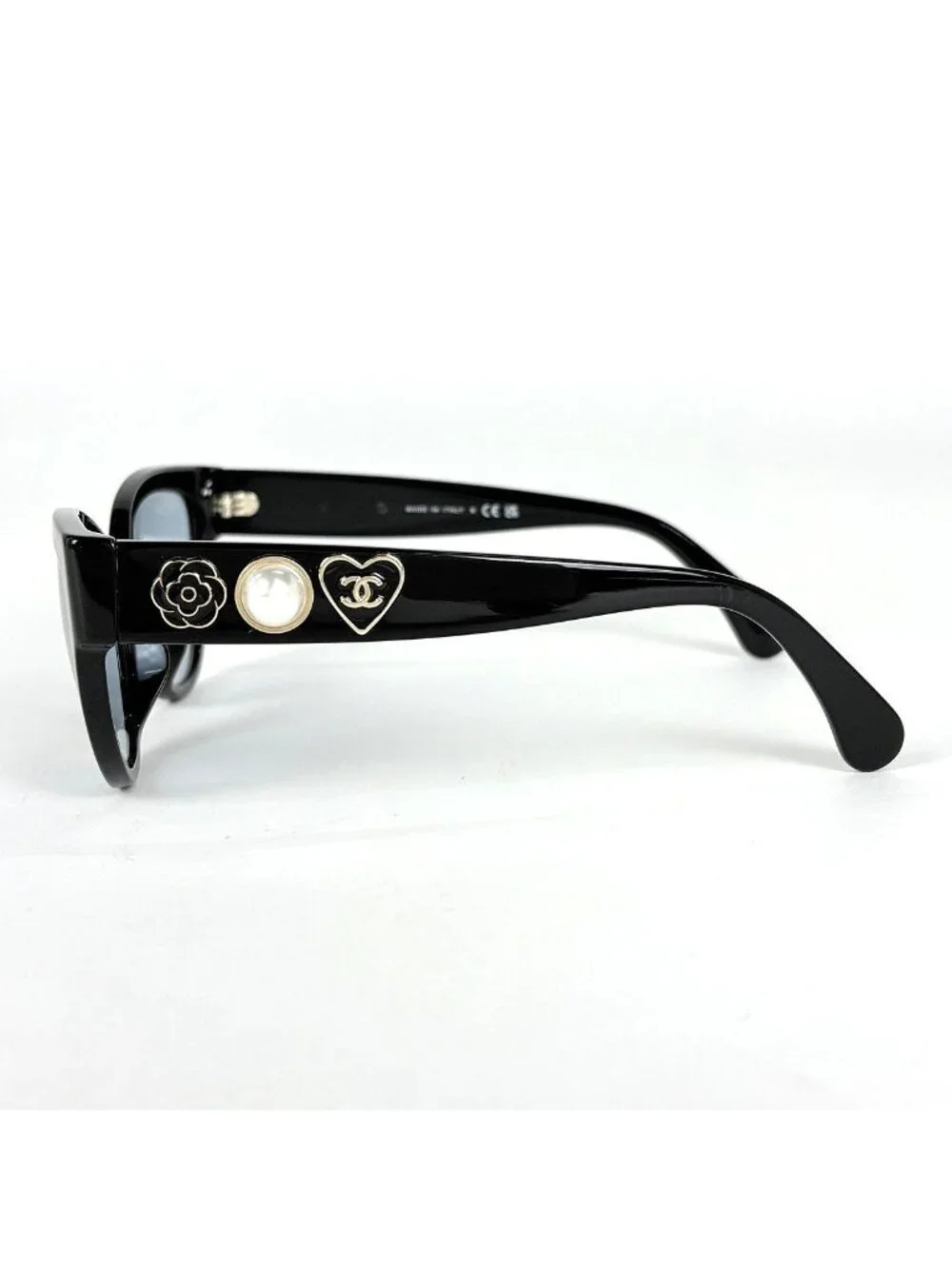 Chanel Sunglasses CC Logo Camellia Acetate Faux Pearl Black Eyewear